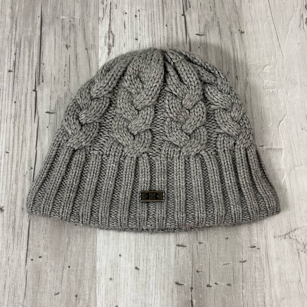 Under Armour Gray Braided Knit Winter Snow Beanie Hat One Size